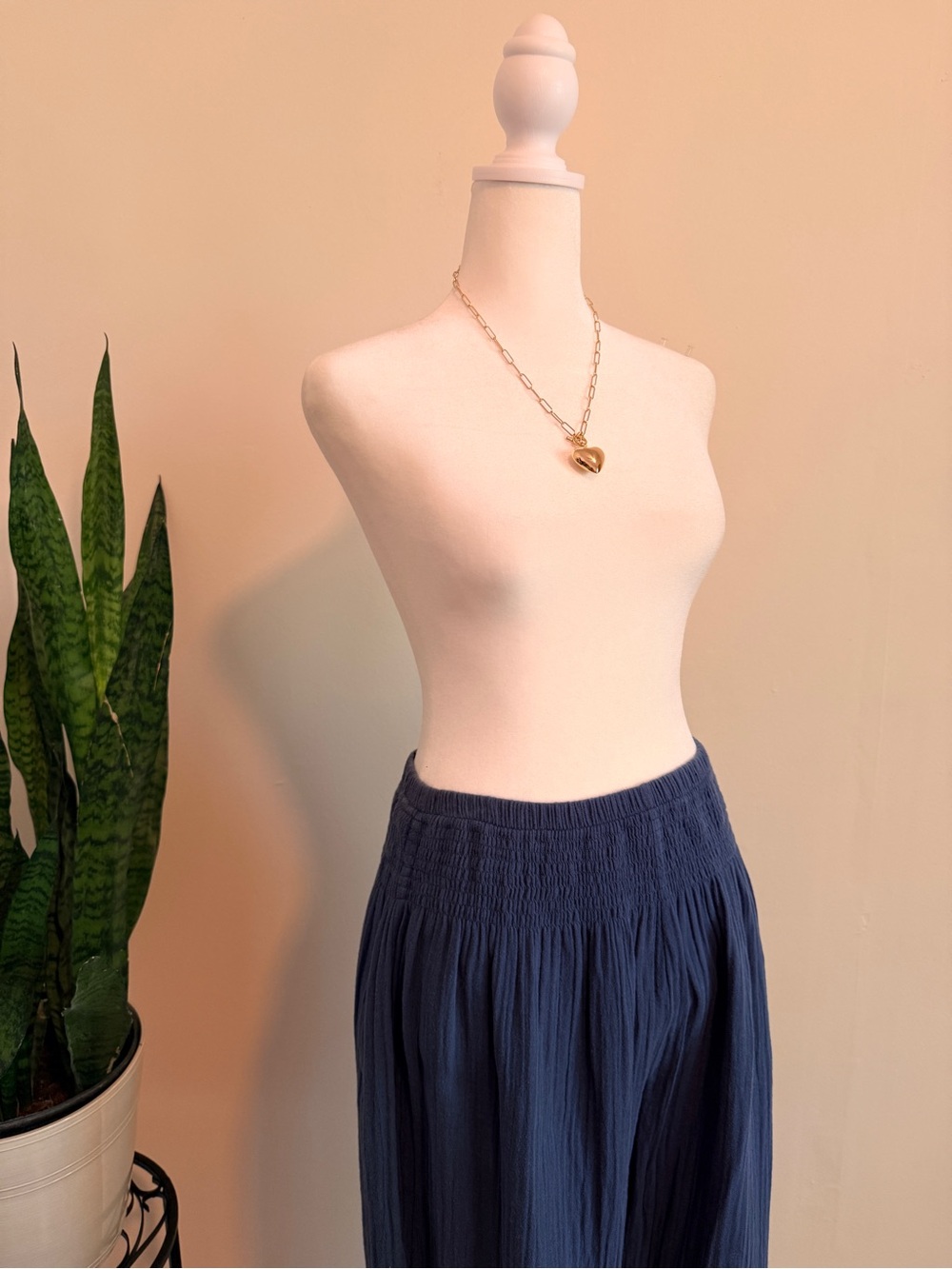Lotus & Luna | Smocked-Waist Wide Leg Cotton Pants, Deep Teal - Picture 5 of 10